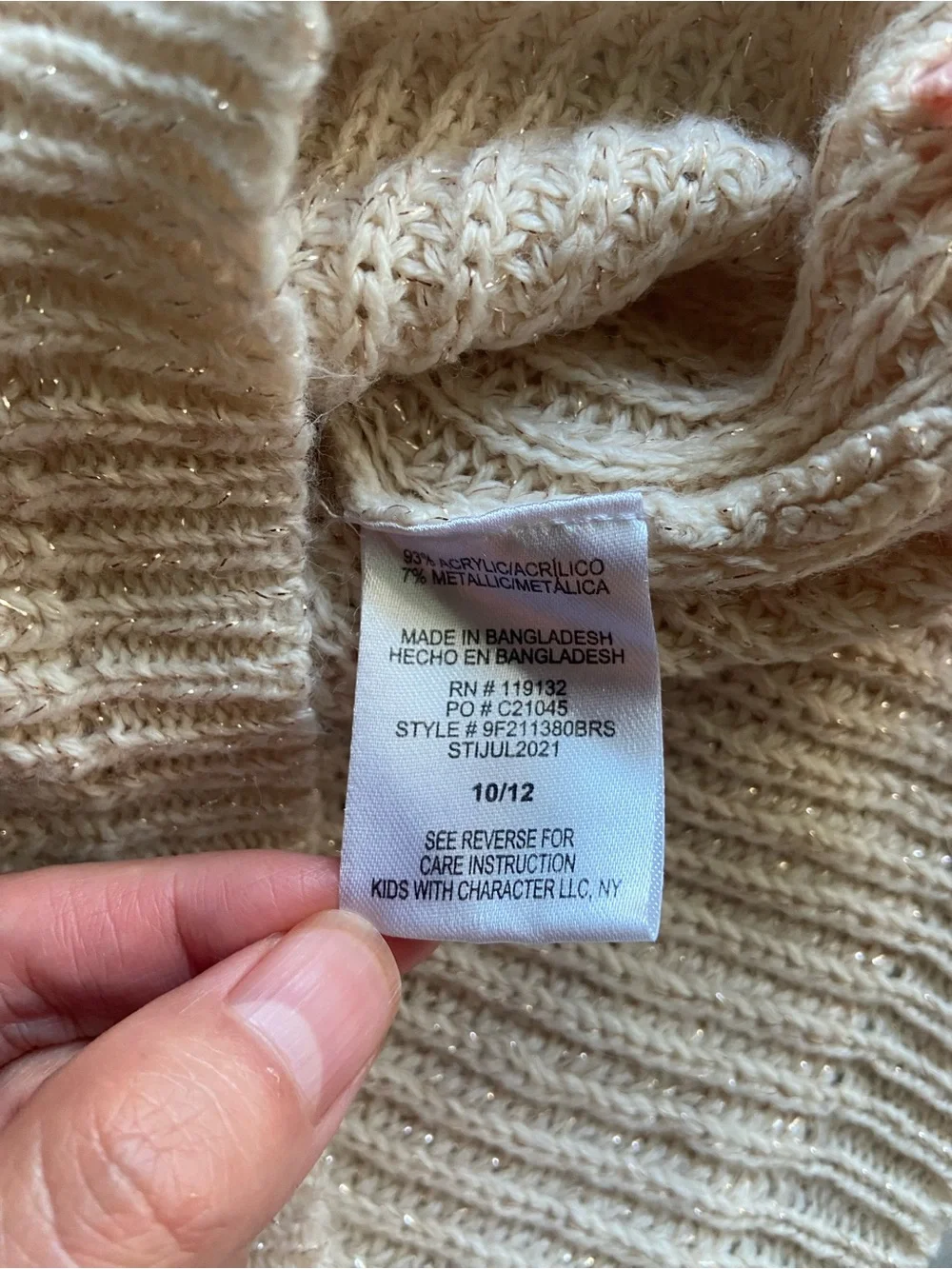 Love @First Sight Girls Coquette Ribbed Knit Ribbon Tie Sweater Cream Pink 10/12